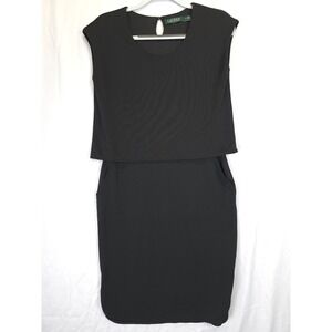 Lauren Ralph Lauren Black Layered Shift Dress Women XS Knit Sleeveless Pockets